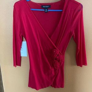 Red v-neck sheer blouse